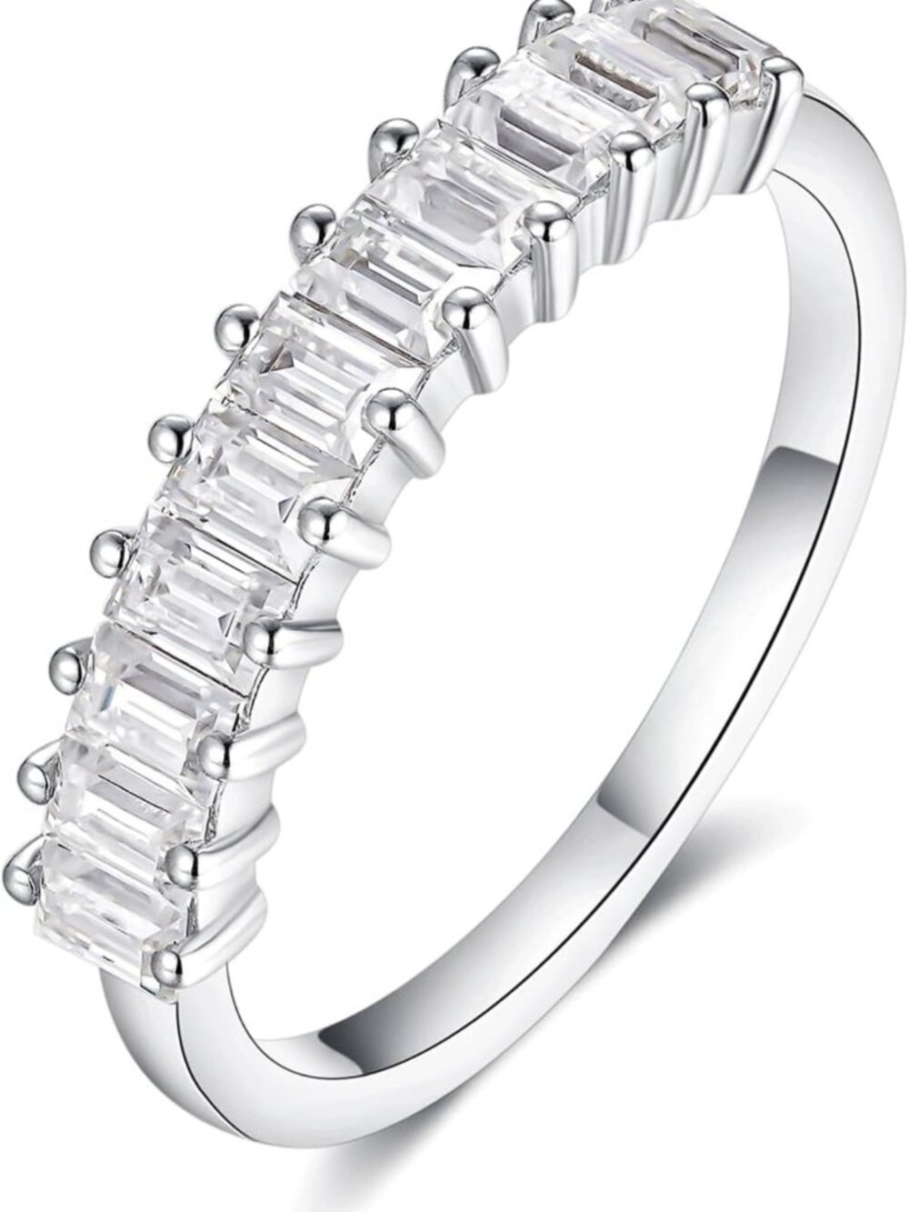 Trendy Moissanite Wedding Bands for Women, 0.9 Carat Stackable Baguette Rings